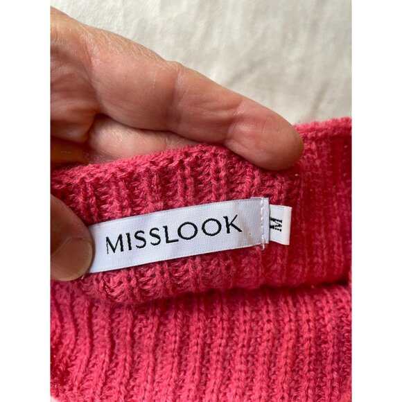 Vintage Misslook Womens Ribbed Knit Sweater - Hot Pink - Size M High Neck Cottag - Picture 3 of 7
